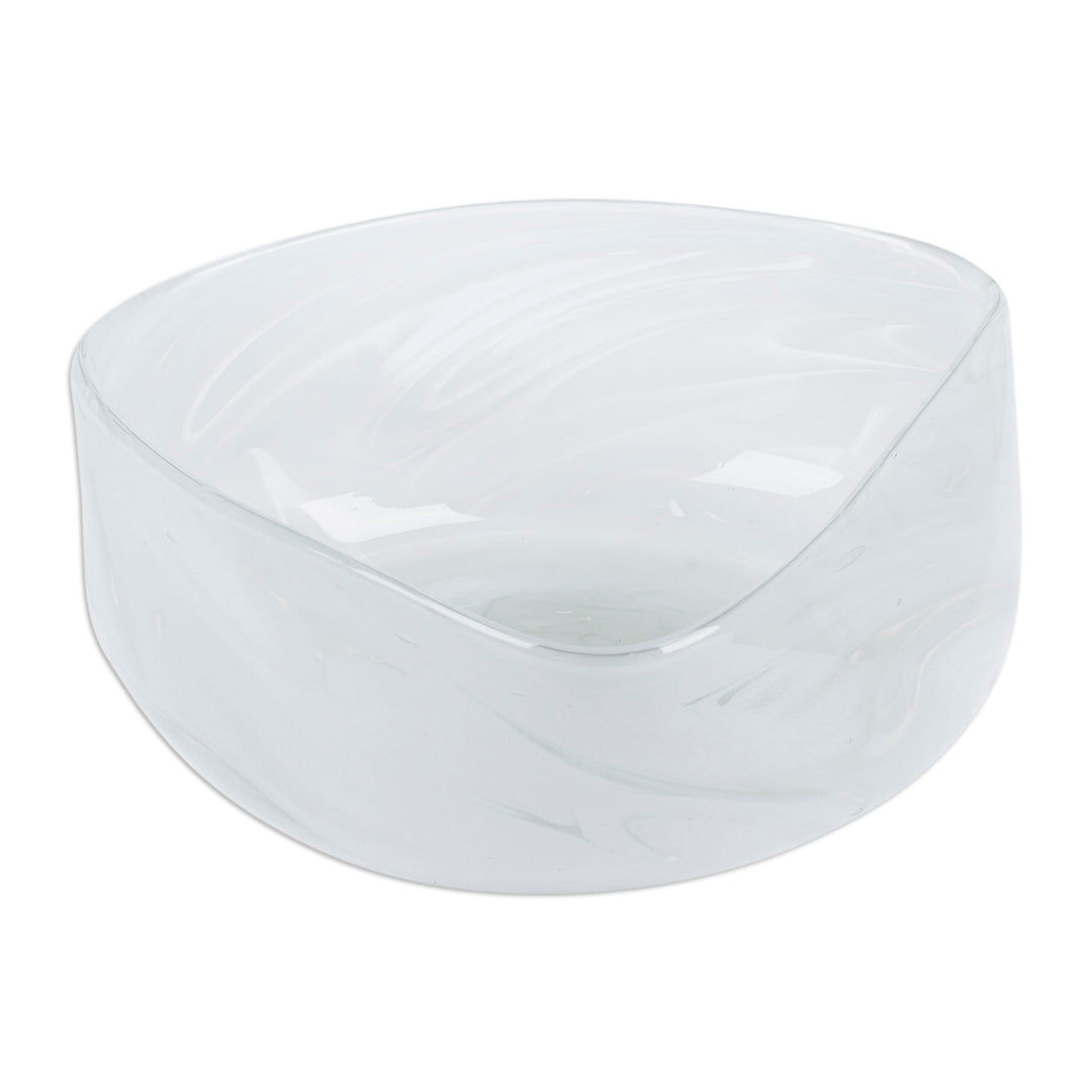 Eco-Friendly White Handblown Glass Salad Bowl from Mexico - Heavenly Delicacies