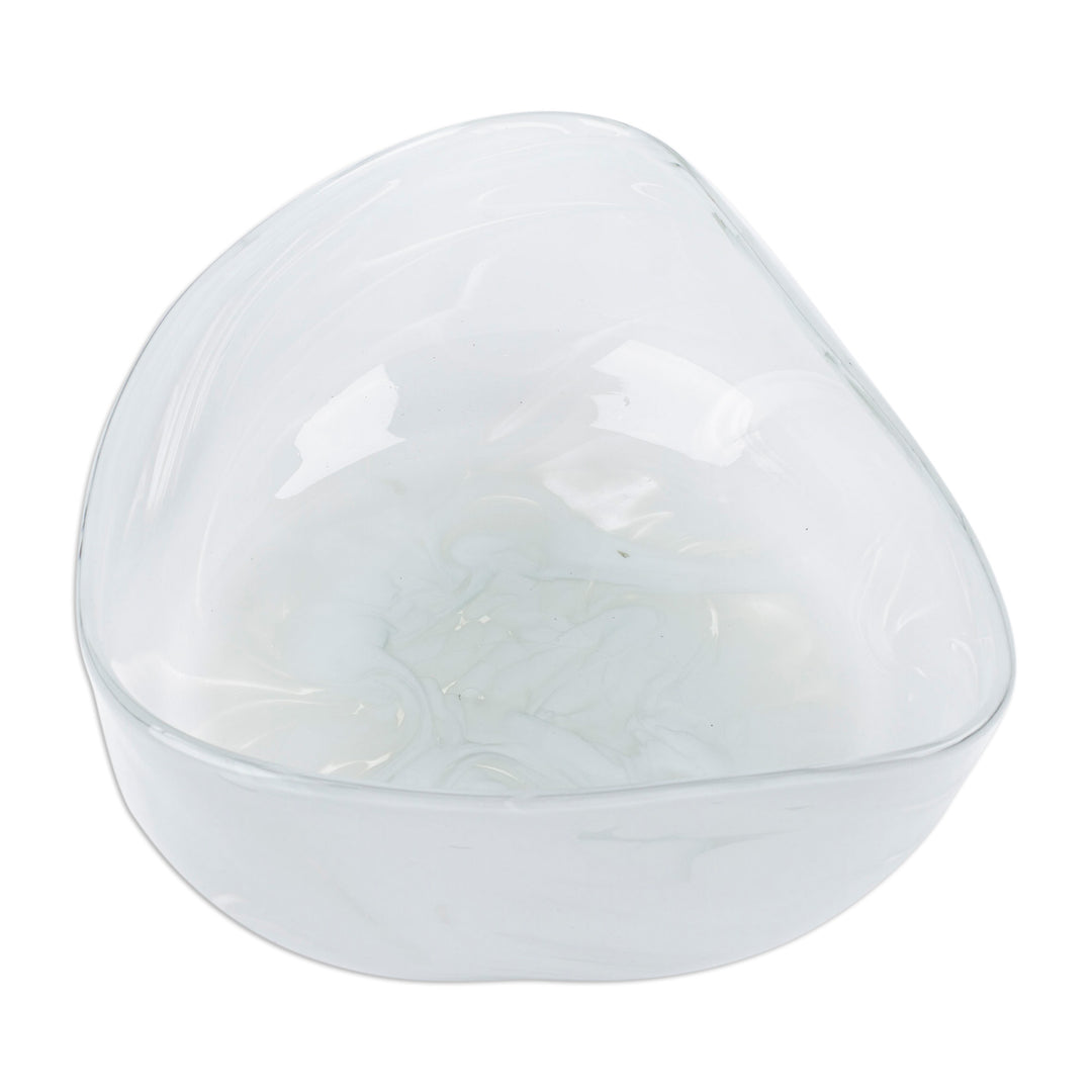 Eco-Friendly White Handblown Glass Salad Bowl from Mexico - Heavenly Delicacies