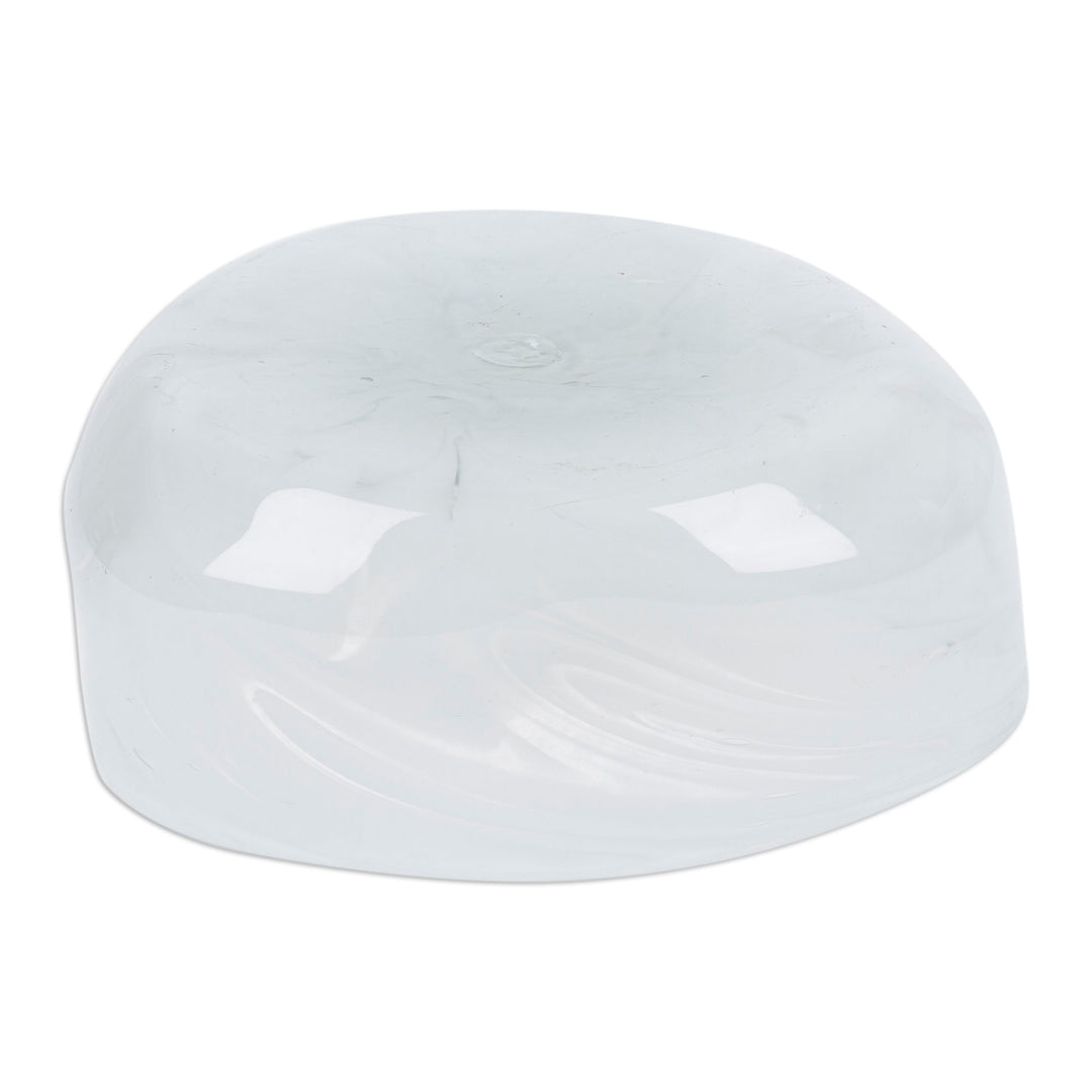 Eco-Friendly White Handblown Glass Salad Bowl from Mexico - Heavenly Delicacies