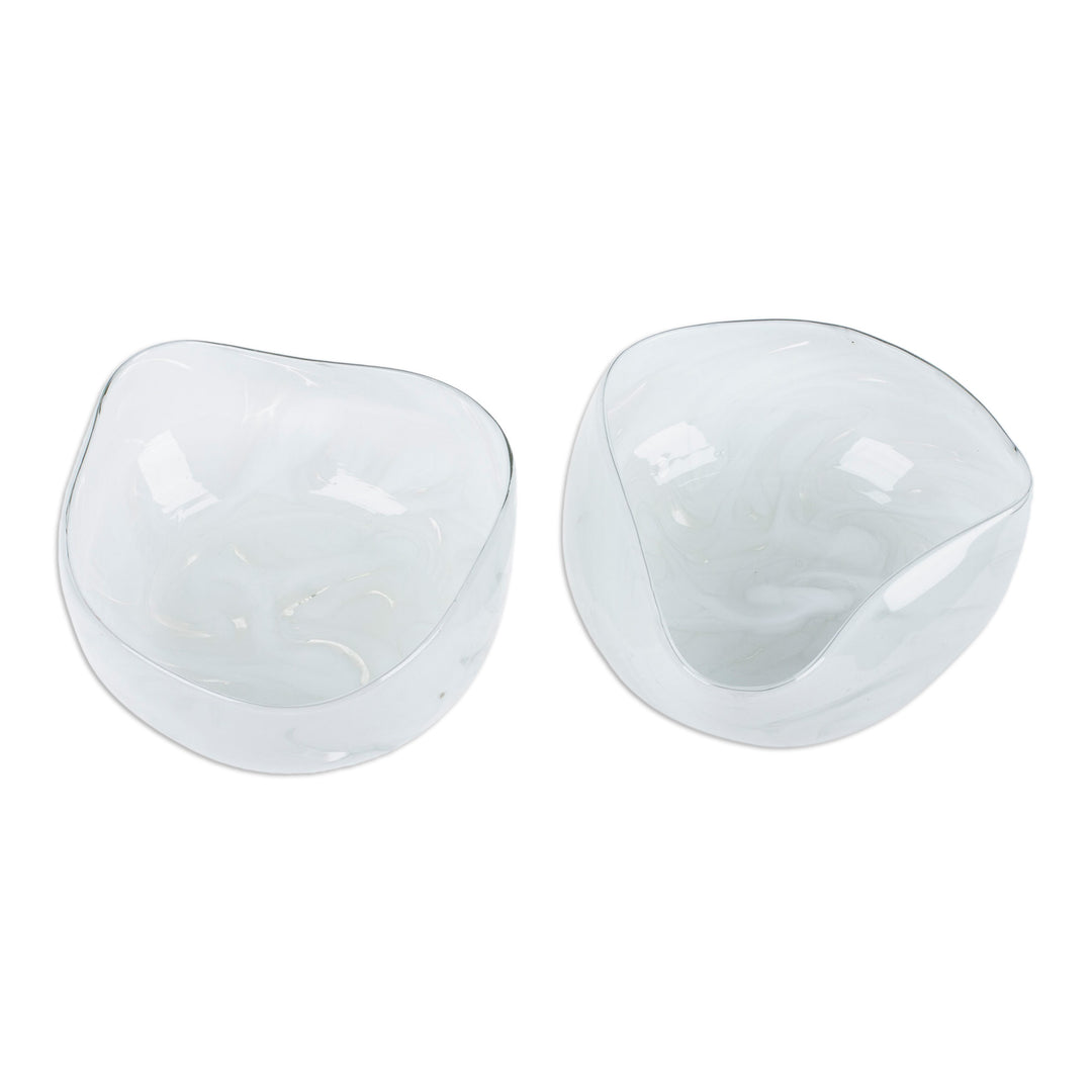 Pair of White Handblown Glass Dessert Bowls from Mexico - Heavenly Flavors