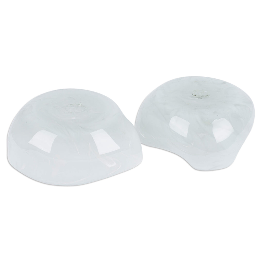 Pair of White Handblown Glass Dessert Bowls from Mexico - Heavenly Flavors