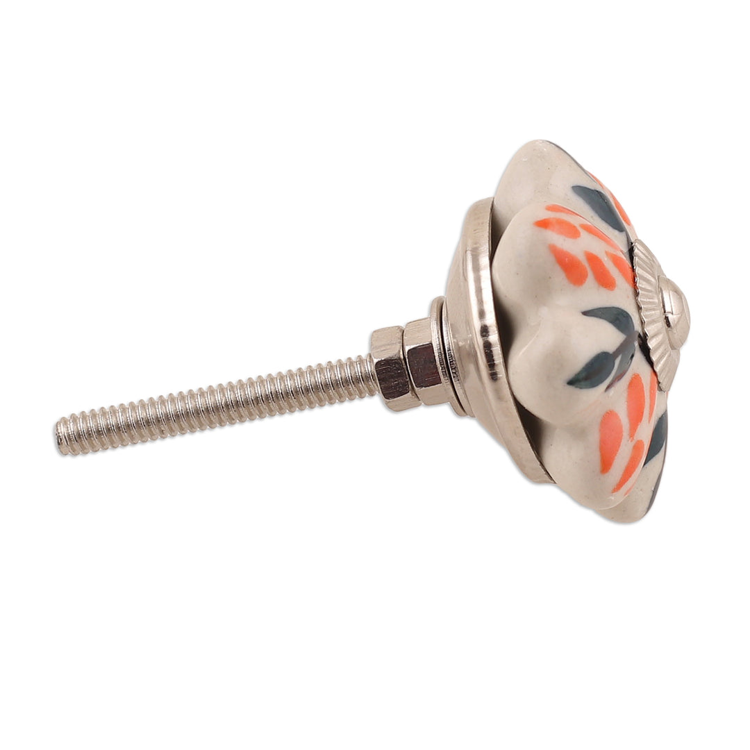 Set of Six Hand-Painted Leafy Flower-Shaped Ceramic Knobs - Flower Sunshine