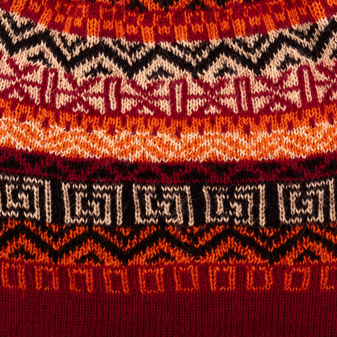 Hand Knit 100% Baby Alpaca Hat in Red Shades from Peru - Sunrise in the Andes