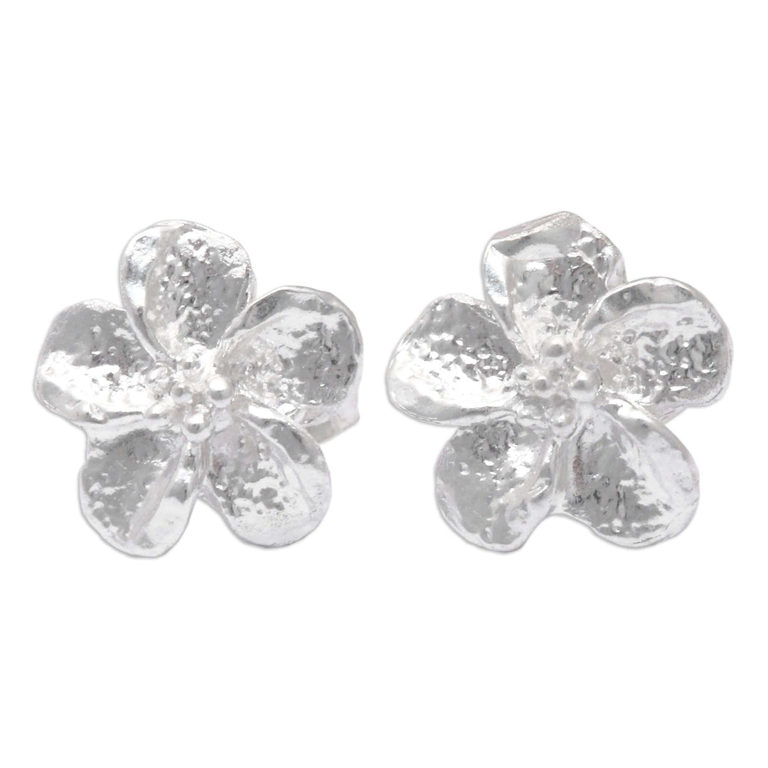 Textured Sterling Silver Hibiscus Flower Stud Earrings - Fascinating Flora
