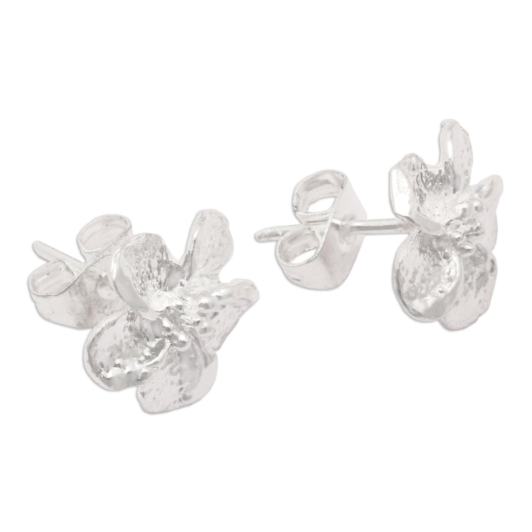 Textured Sterling Silver Hibiscus Flower Stud Earrings - Fascinating Flora