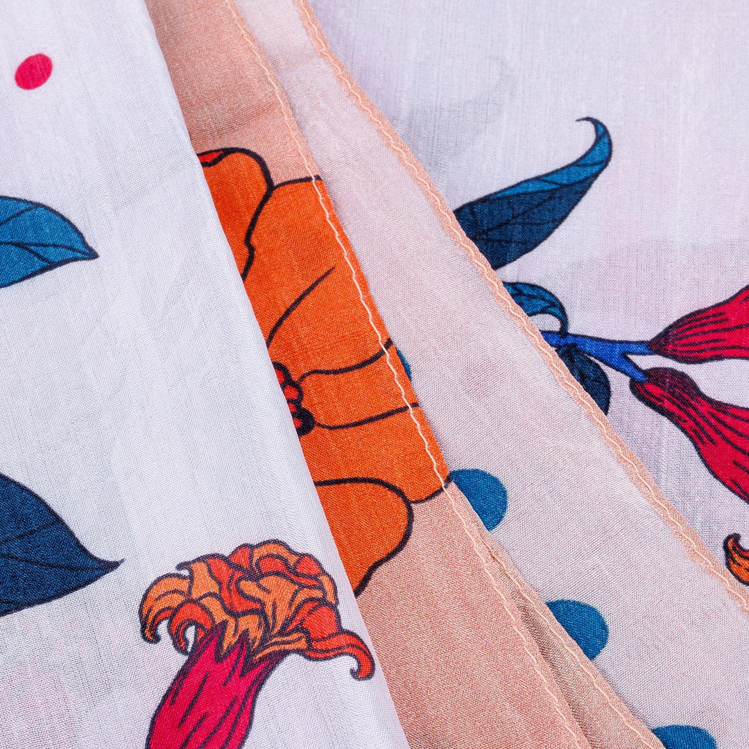 Hand-Woven 100% Silk Scarf with Pomegranate & Floral Motifs - Pomegranate Magic