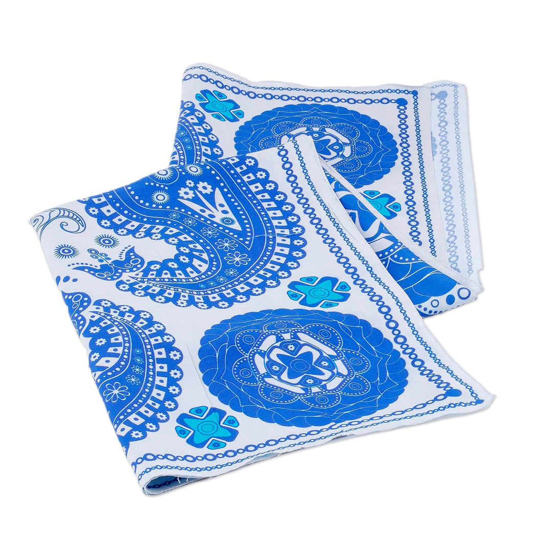 Hand-Woven 100% Silk Blue Paisley-Themed Square Scarf - Blue Paisley