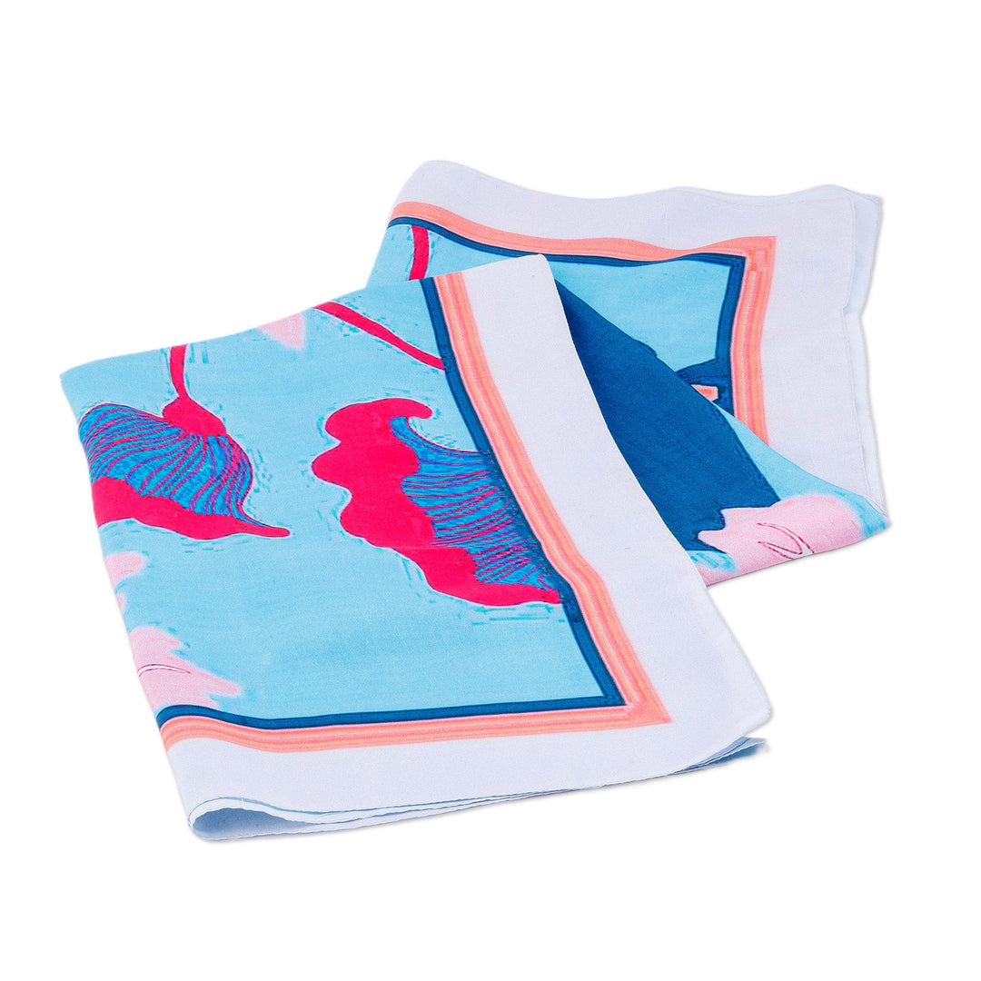 Hand-Woven 100% Silk Square Scarf with Floral & Leaf Motifs - Modern Garden