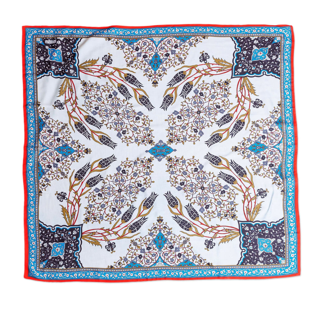 Hand-Woven 100% Silk Vine and Floral-Themed Square Scarf - Chic Patterns