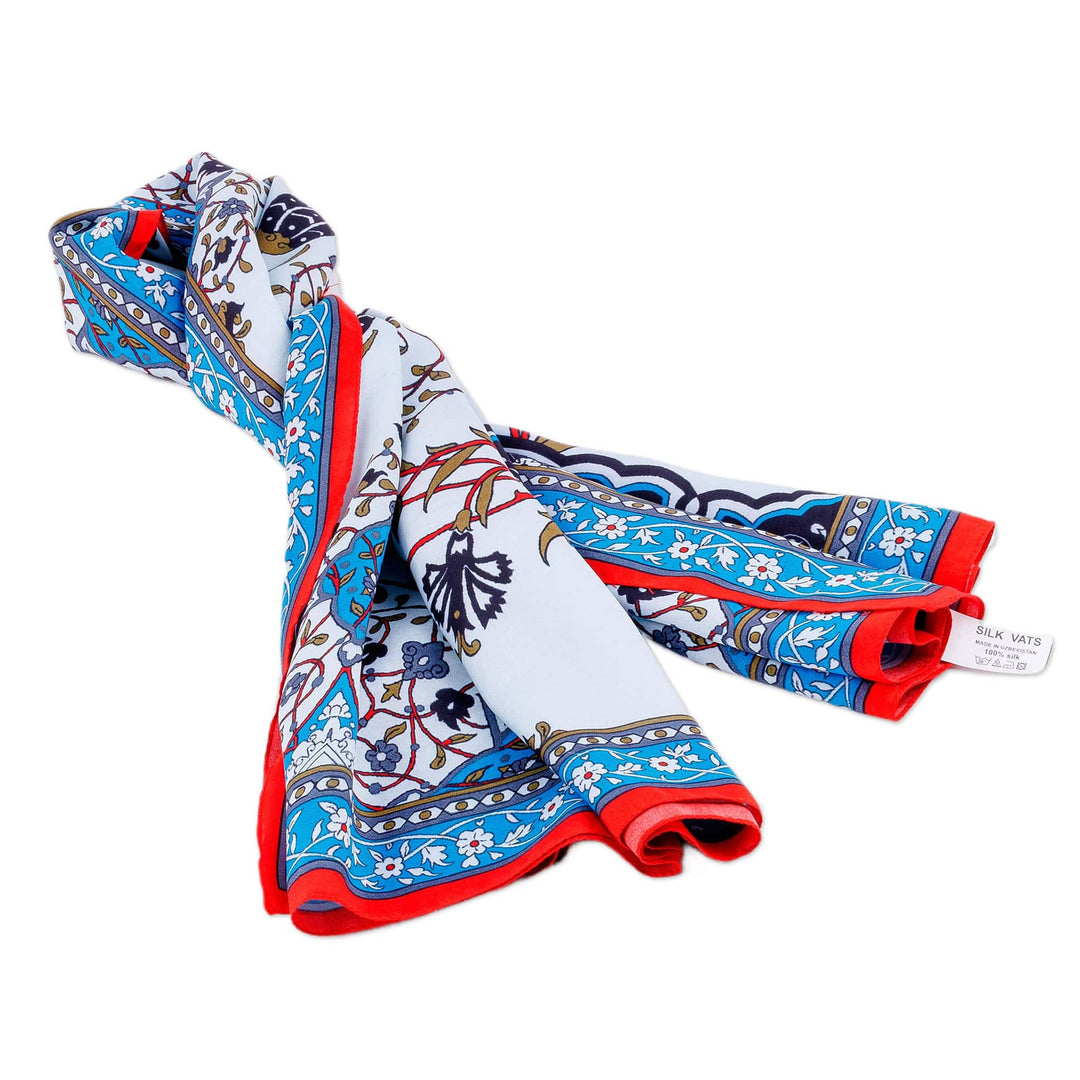 Hand-Woven 100% Silk Vine and Floral-Themed Square Scarf - Chic Patterns