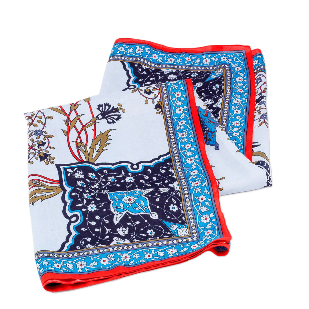 Hand-Woven 100% Silk Vine and Floral-Themed Square Scarf - Chic Patterns