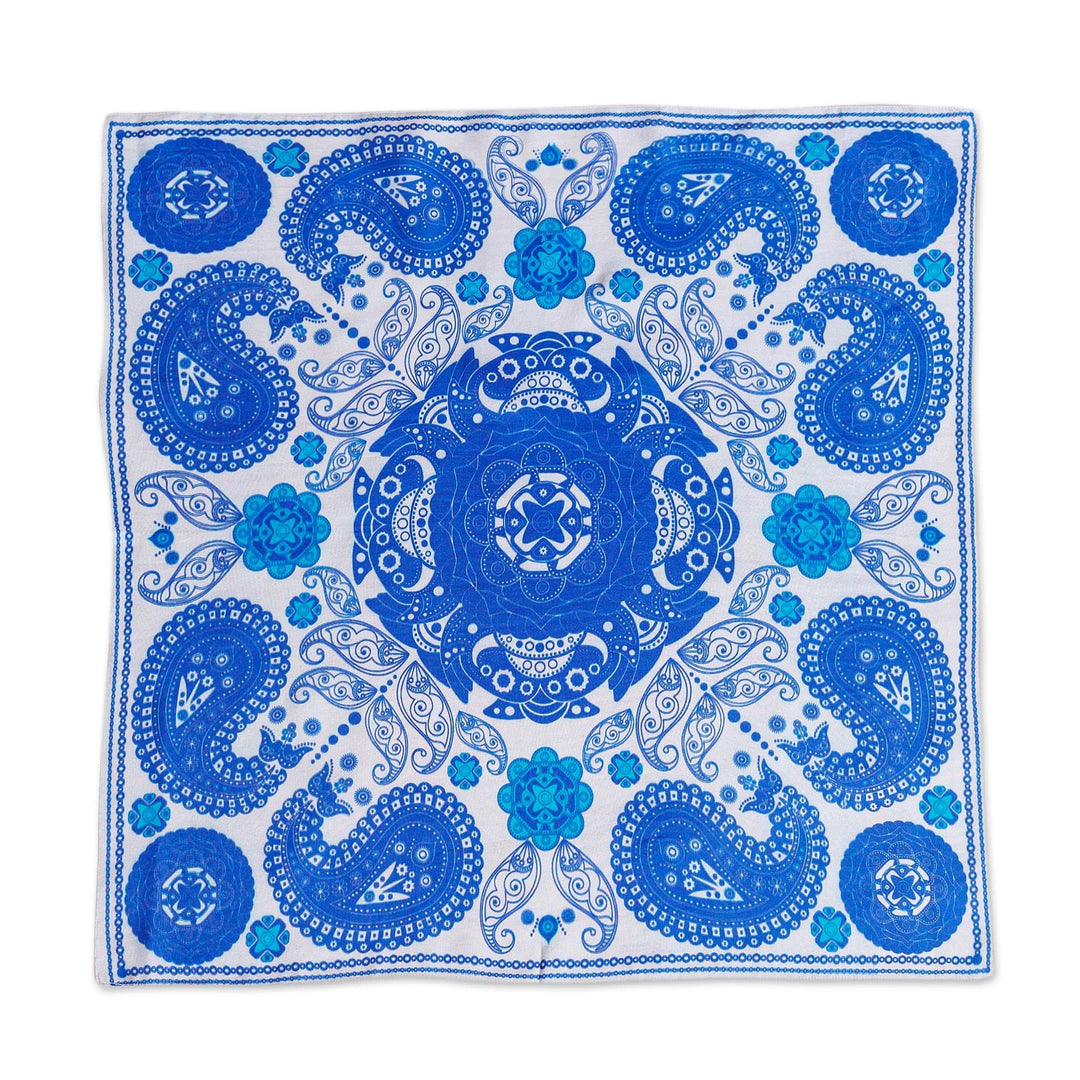 Hand-Woven 100% Silk Blue Paisley-Themed Handkerchief - Blue Paisley