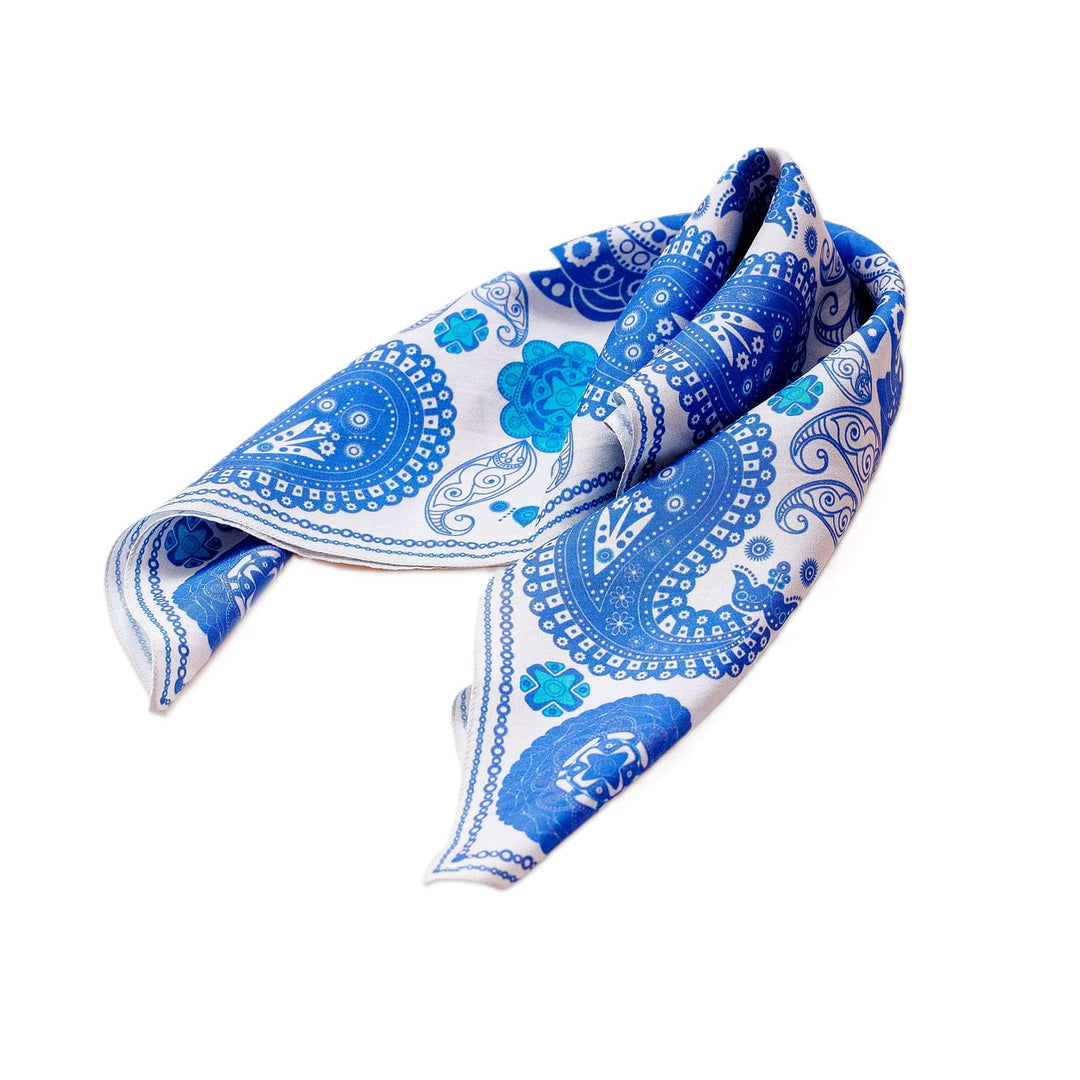 Hand-Woven 100% Silk Blue Paisley-Themed Handkerchief - Blue Paisley