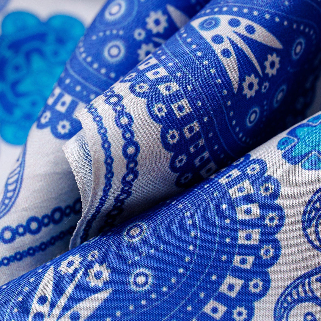 Hand-Woven 100% Silk Blue Paisley-Themed Handkerchief - Blue Paisley