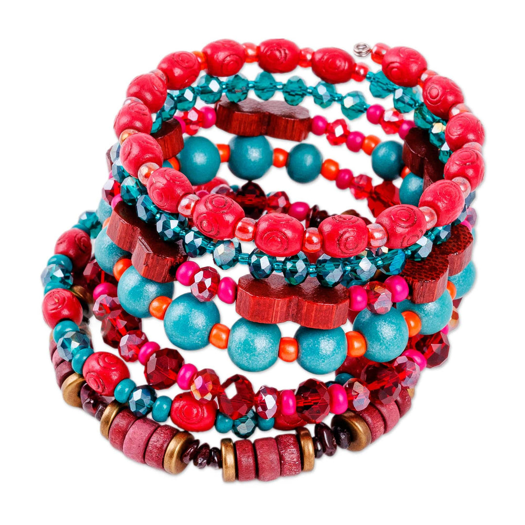 Handmade Natural Garnet and Crystal Beaded Wrap Bracelet - Passionate Embrace
