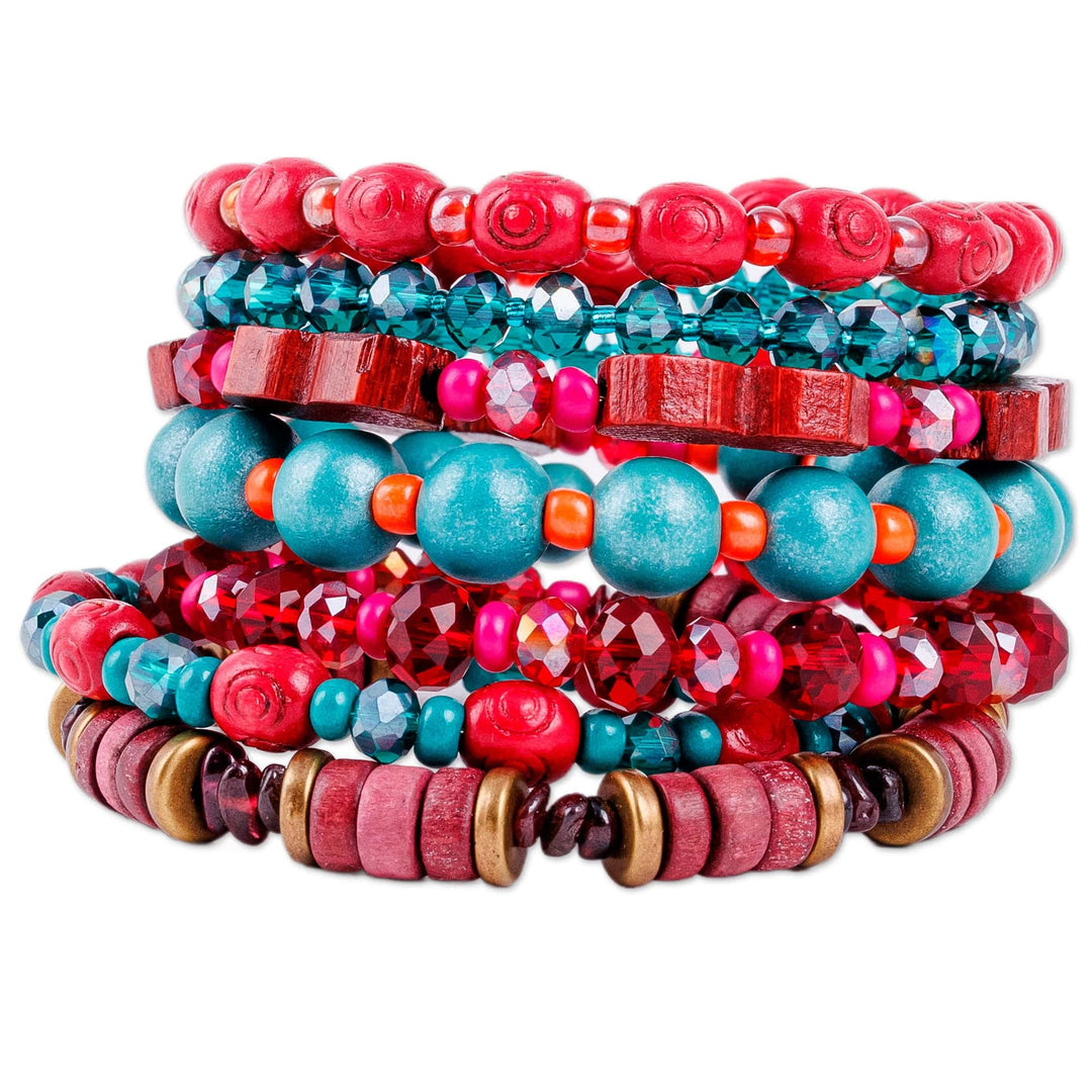 Handmade Natural Garnet and Crystal Beaded Wrap Bracelet - Passionate Embrace