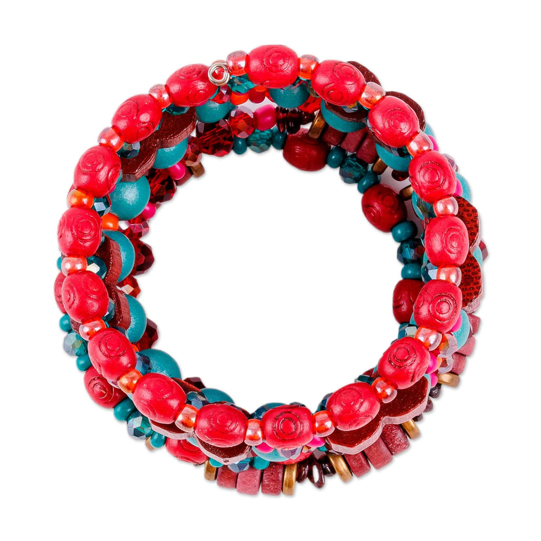 Handmade Natural Garnet and Crystal Beaded Wrap Bracelet - Passionate Embrace
