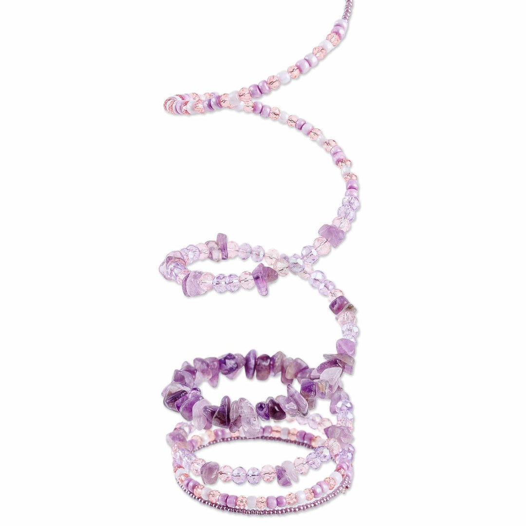 Handmade Natural Amethyst and Crystal Beaded Wrap Bracelet - Auras of Wisdom