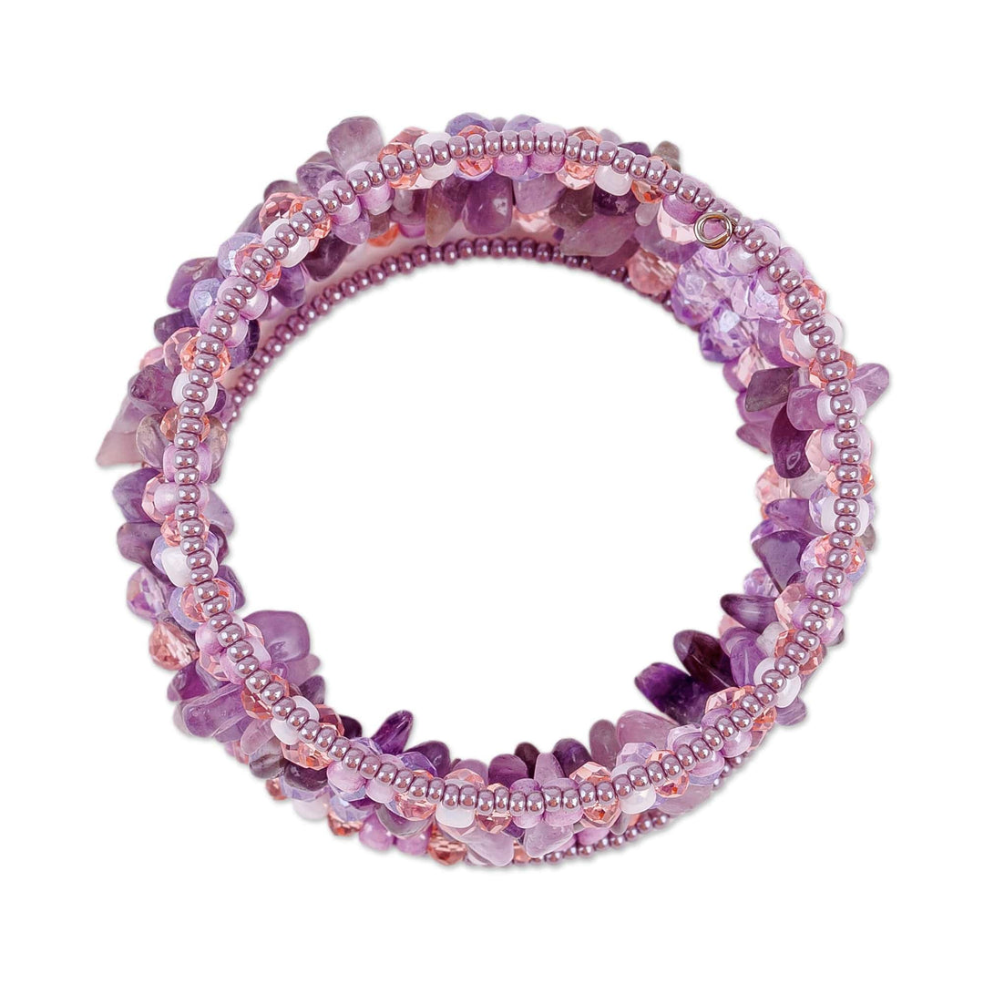 Handmade Natural Amethyst and Crystal Beaded Wrap Bracelet - Auras of Wisdom