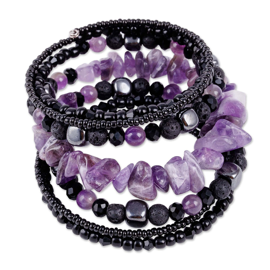 Handmade Natural Amethyst and Hematite Beaded Wrap Bracelet - Auras of Power