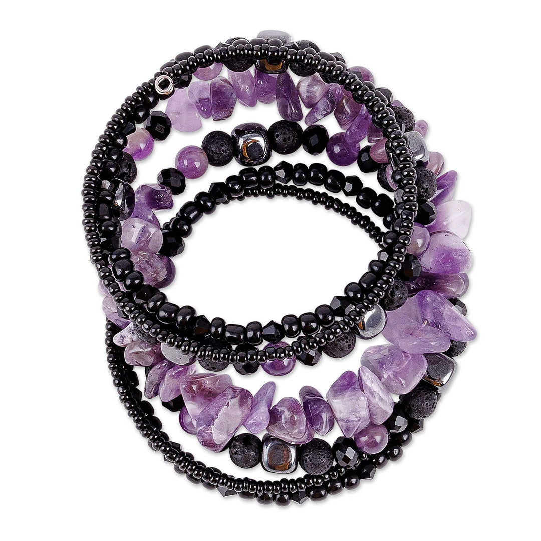 Handmade Natural Amethyst and Hematite Beaded Wrap Bracelet - Auras of Power