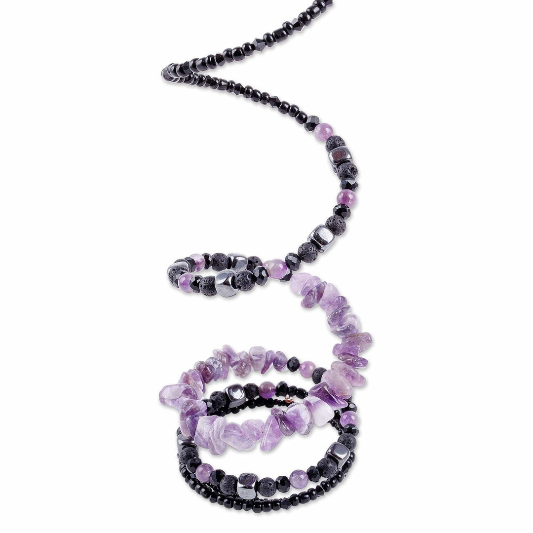 Handmade Natural Amethyst and Hematite Beaded Wrap Bracelet - Auras of Power