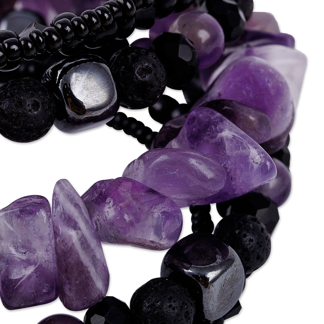 Handmade Natural Amethyst and Hematite Beaded Wrap Bracelet - Auras of Power