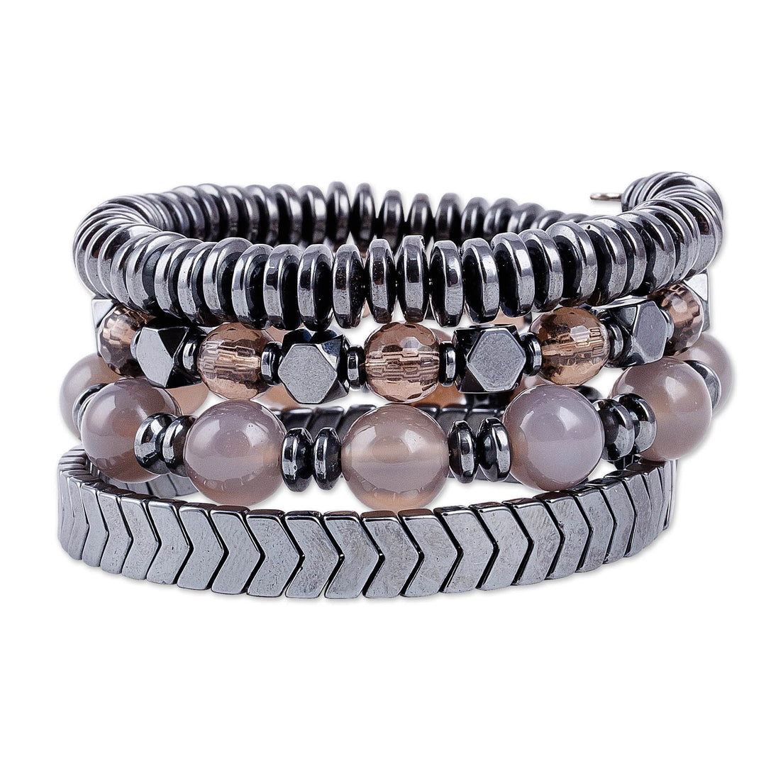 Handmade Black and Grey Multi-Gemstone Beaded Wrap Bracelet - Swirl of the Magnificent