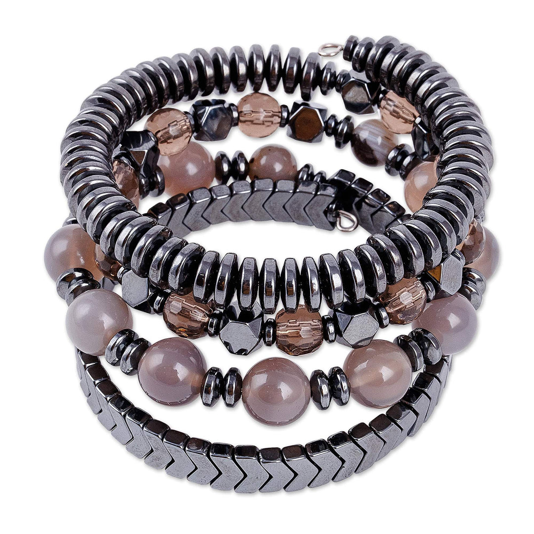 Handmade Black and Grey Multi-Gemstone Beaded Wrap Bracelet - Swirl of the Magnificent