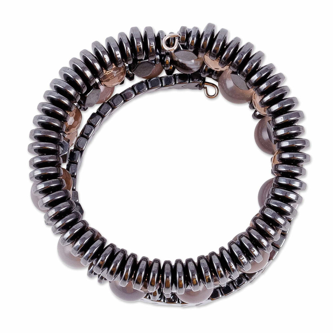 Handmade Black and Grey Multi-Gemstone Beaded Wrap Bracelet - Swirl of the Magnificent