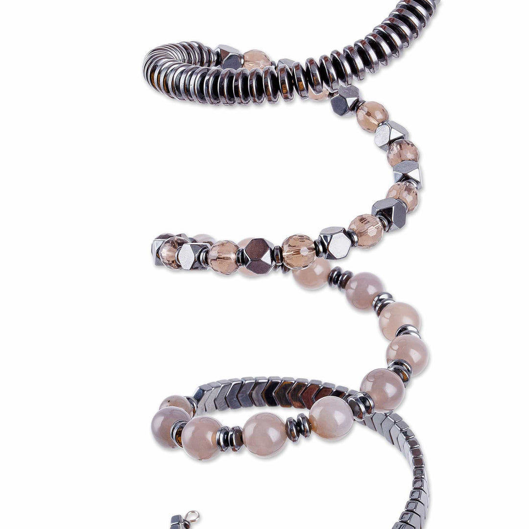Handmade Black and Grey Multi-Gemstone Beaded Wrap Bracelet - Swirl of the Magnificent