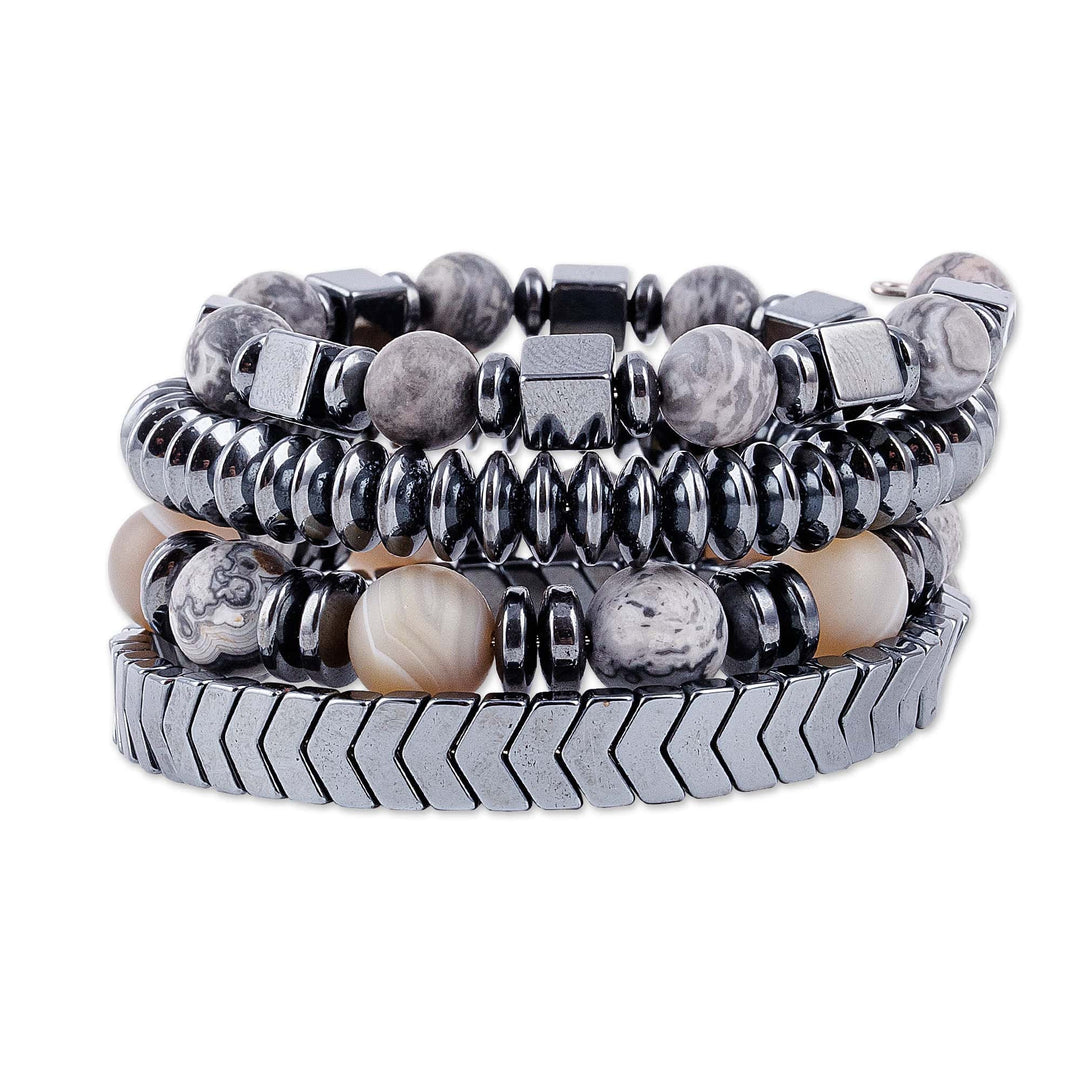 Multi-Gemstone Beaded Wrap Bracelet in a Dark Palette - Swirl of the Intrepid