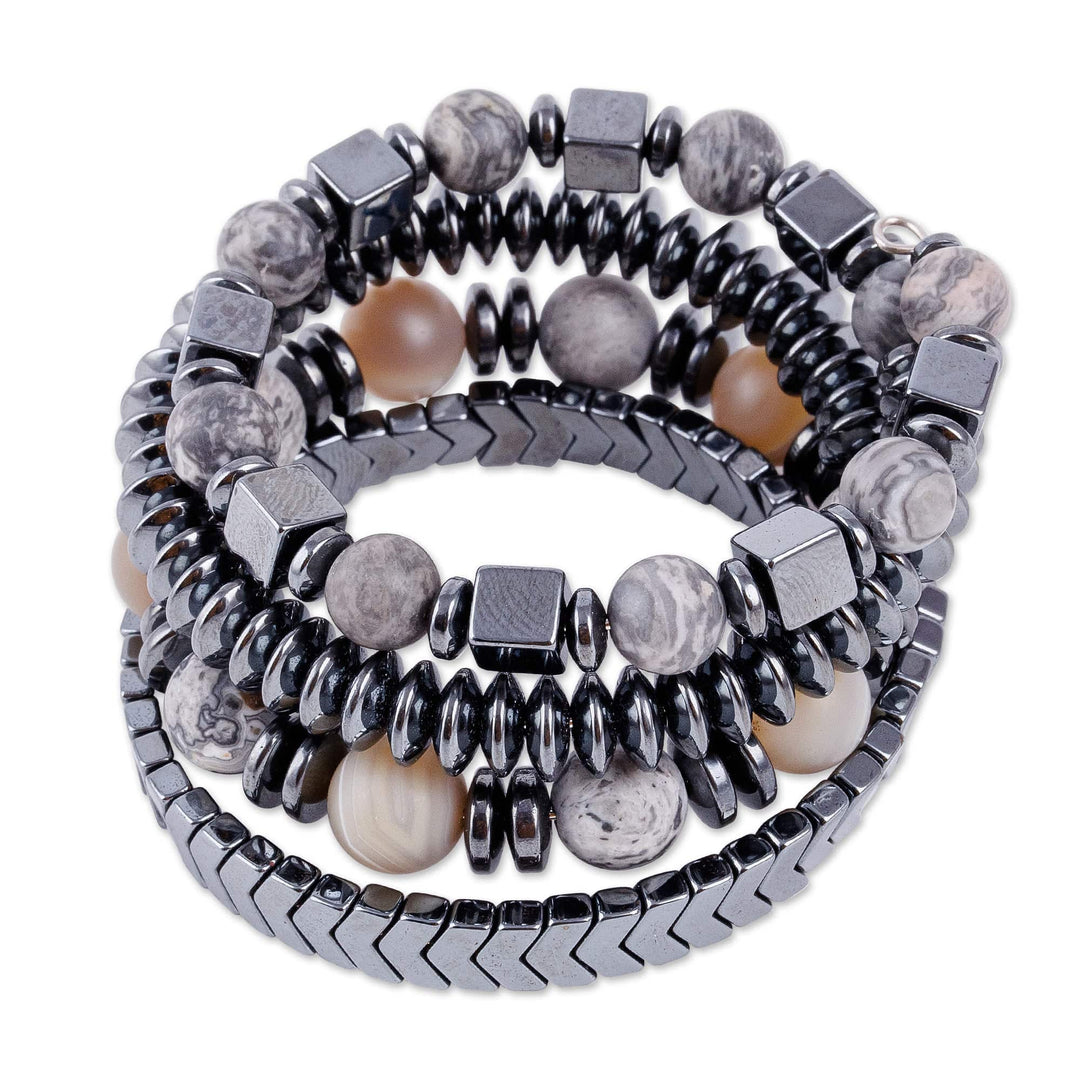 Multi-Gemstone Beaded Wrap Bracelet in a Dark Palette - Swirl of the Intrepid