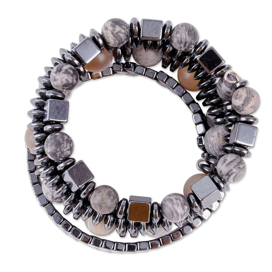 Multi-Gemstone Beaded Wrap Bracelet in a Dark Palette - Swirl of the Intrepid
