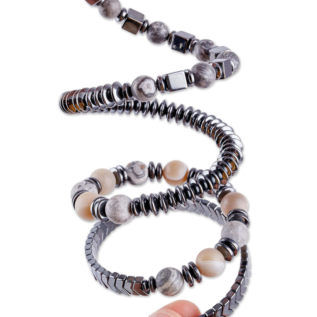 Multi-Gemstone Beaded Wrap Bracelet in a Dark Palette - Swirl of the Intrepid