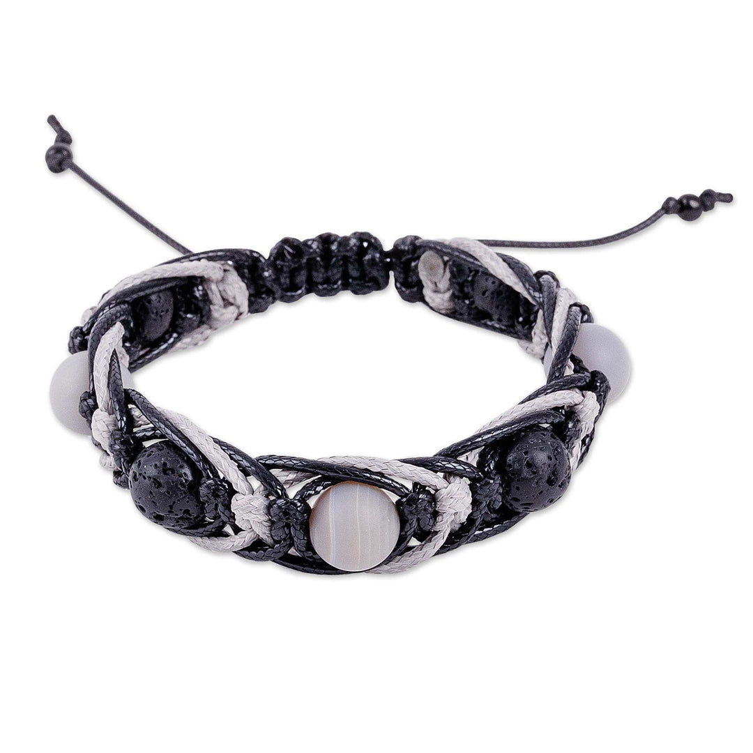 Grey and Black Macrame Bracelet with Chalcedony Gems - Grey Calls