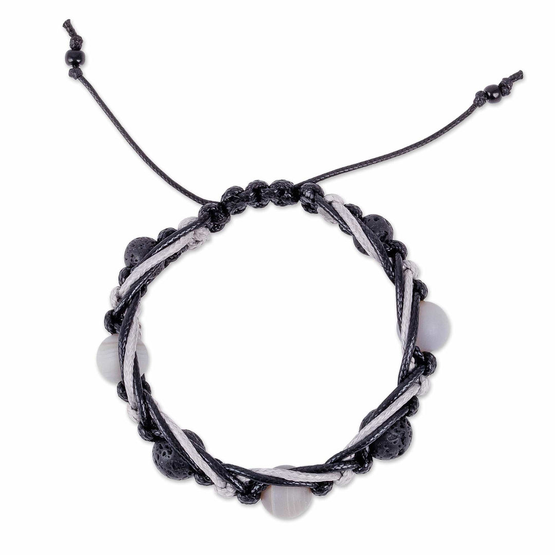 Grey and Black Macrame Bracelet with Chalcedony Gems - Grey Calls