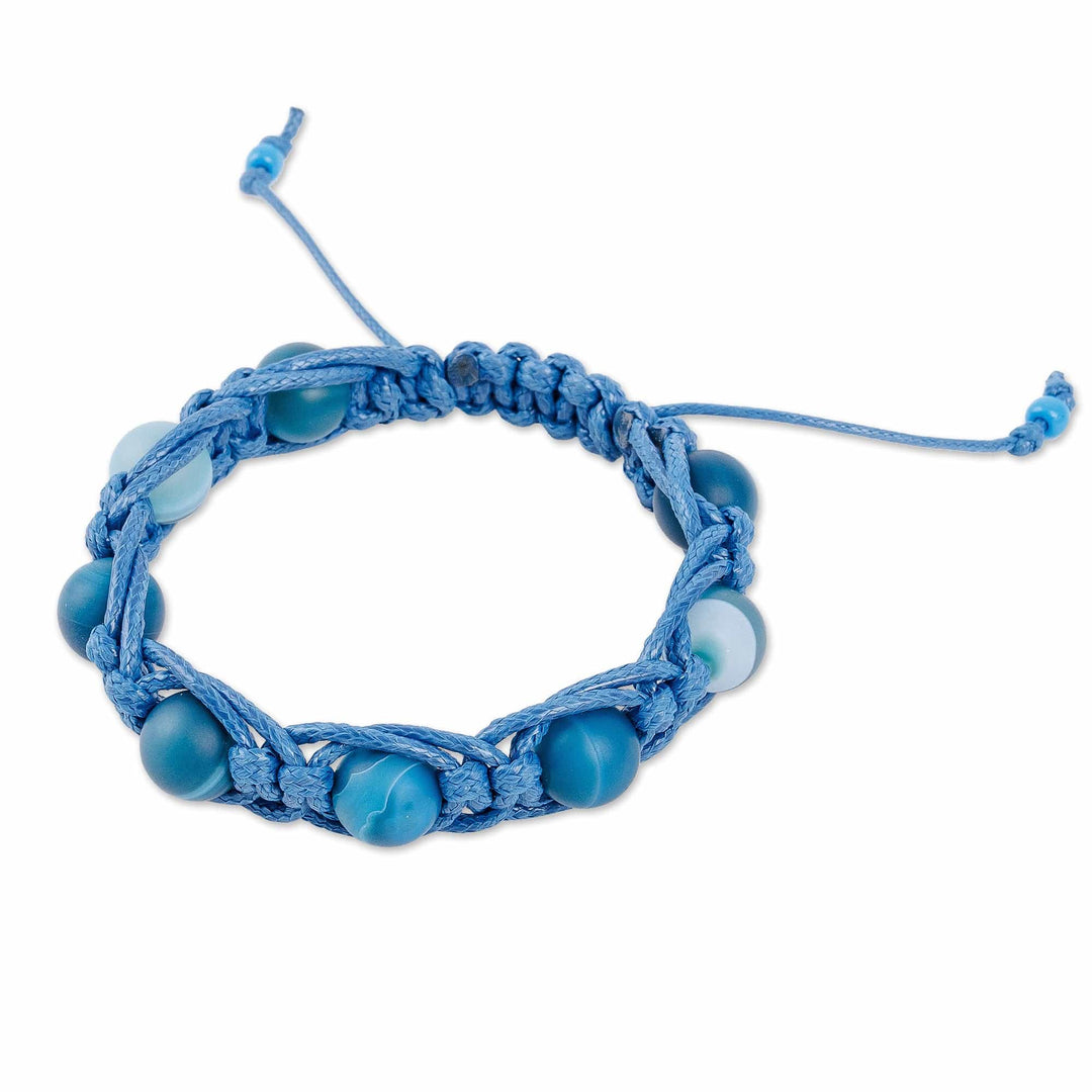 Blue Chalcedony Beaded Macrame Shambhala Style Bracelet - Shambhala Sky