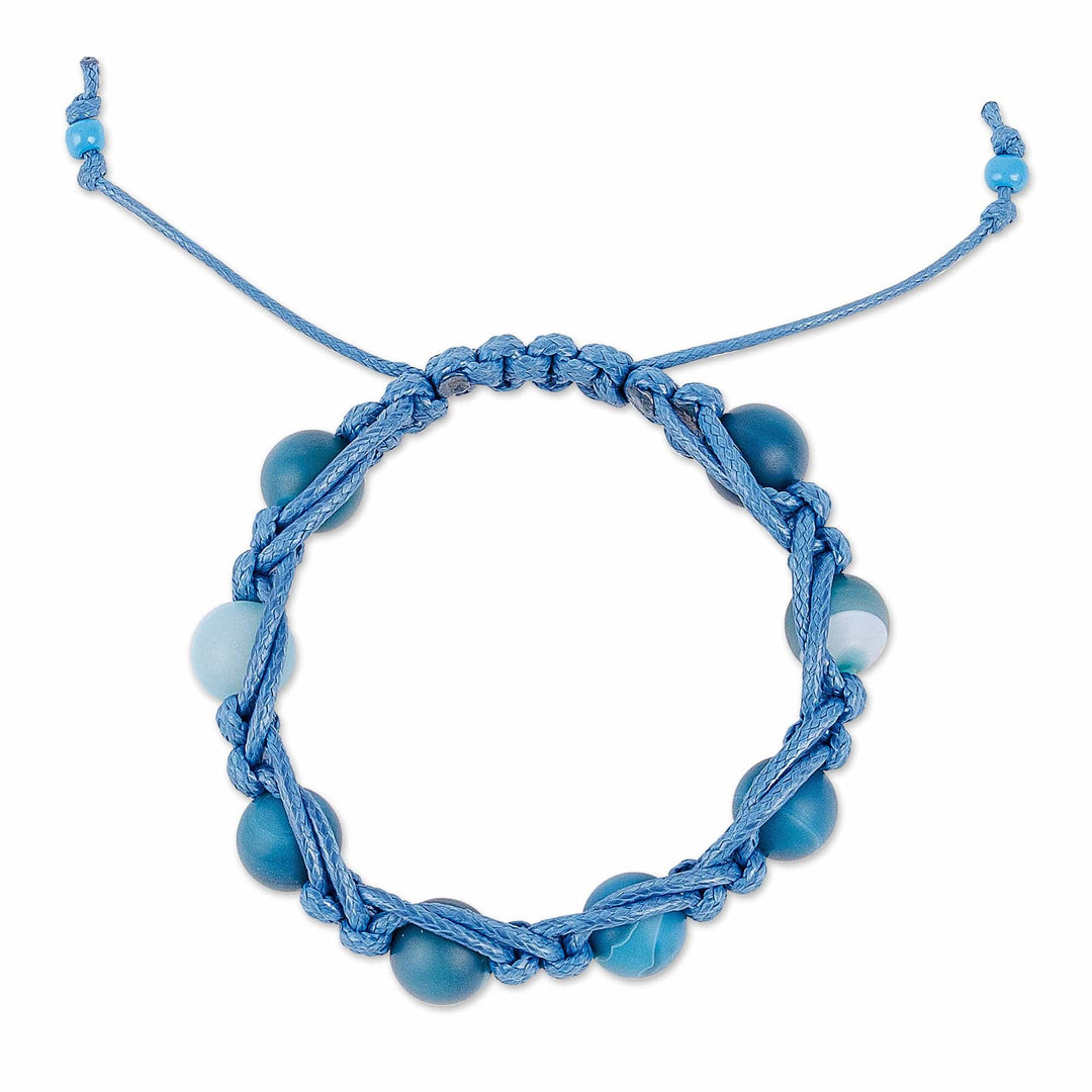 Blue Chalcedony Beaded Macrame Shambhala Style Bracelet - Shambhala Sky