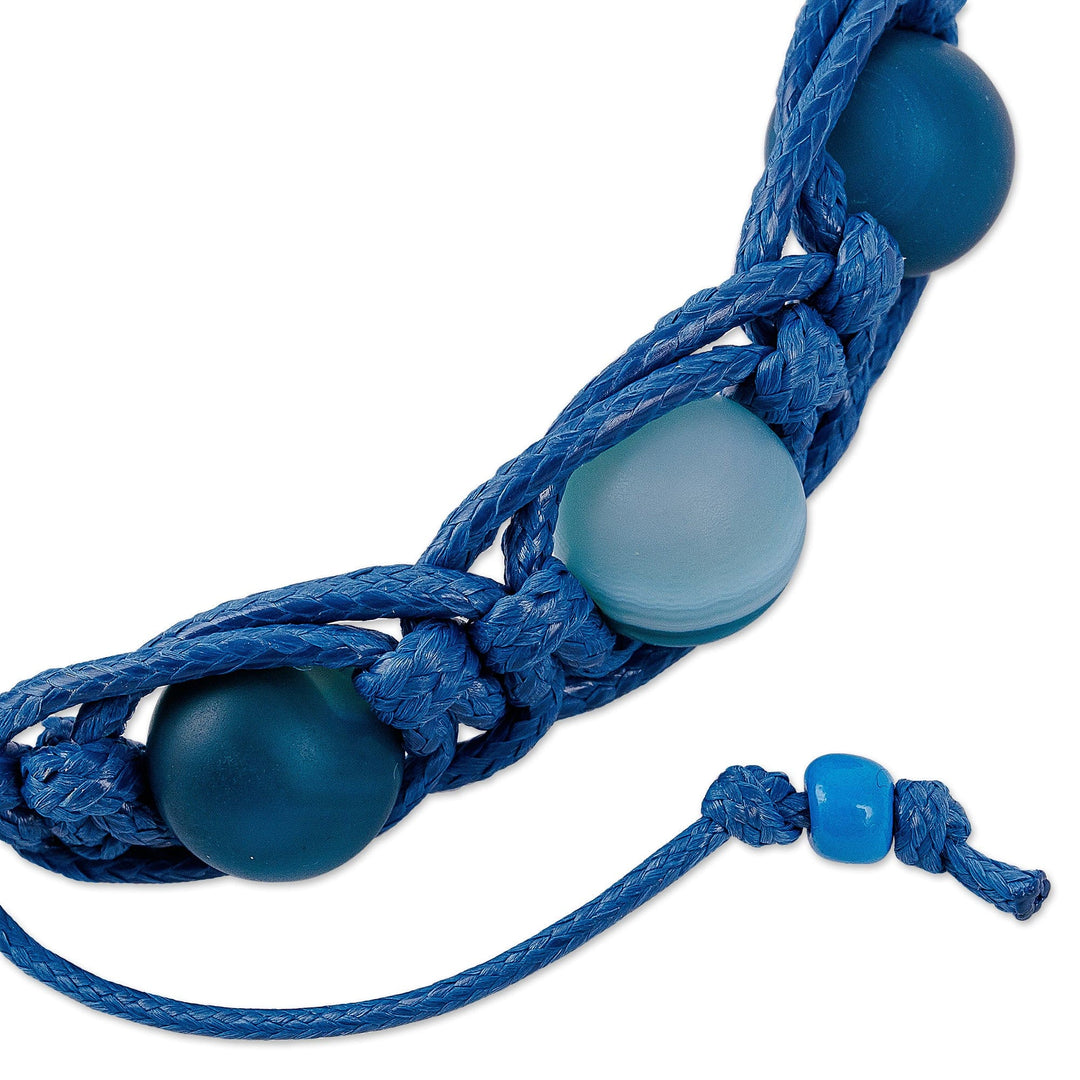 Blue Chalcedony Beaded Macrame Shambhala Style Bracelet - Shambhala Sky