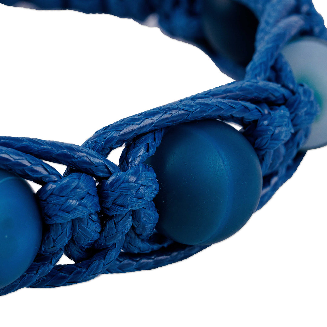 Blue Chalcedony Beaded Macrame Shambhala Style Bracelet - Shambhala Sky