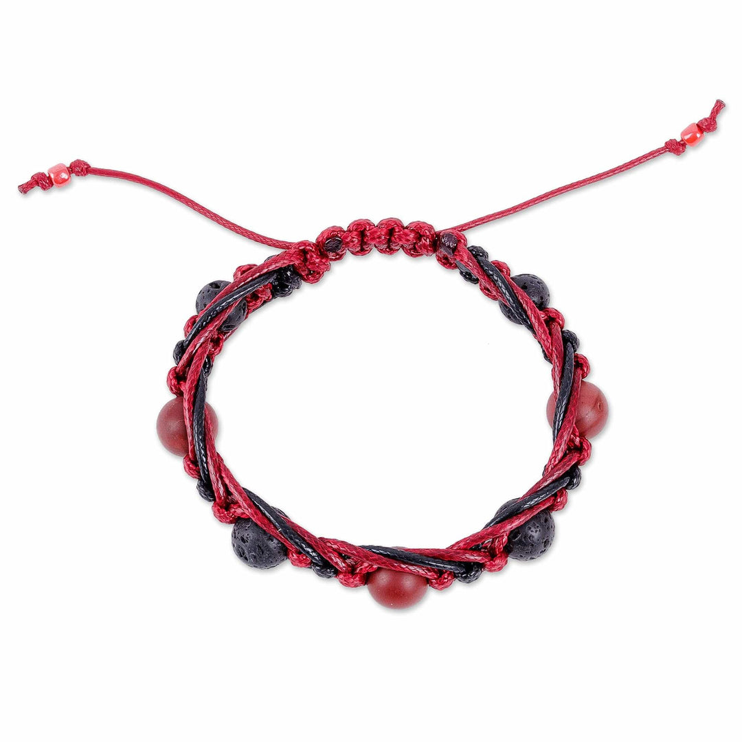Adjustable Red and Black Macrame Bracelet with Jasper Gems - Red Calls