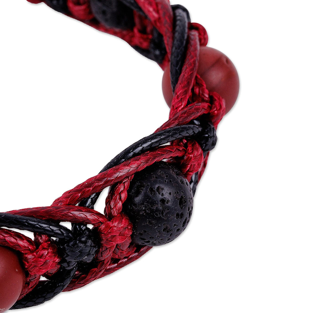 Adjustable Red and Black Macrame Bracelet with Jasper Gems - Red Calls