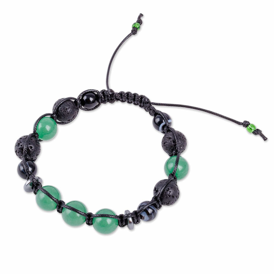 Adjustable Green and Black Multi-Gemstone Beaded Bracelet - Green Realms