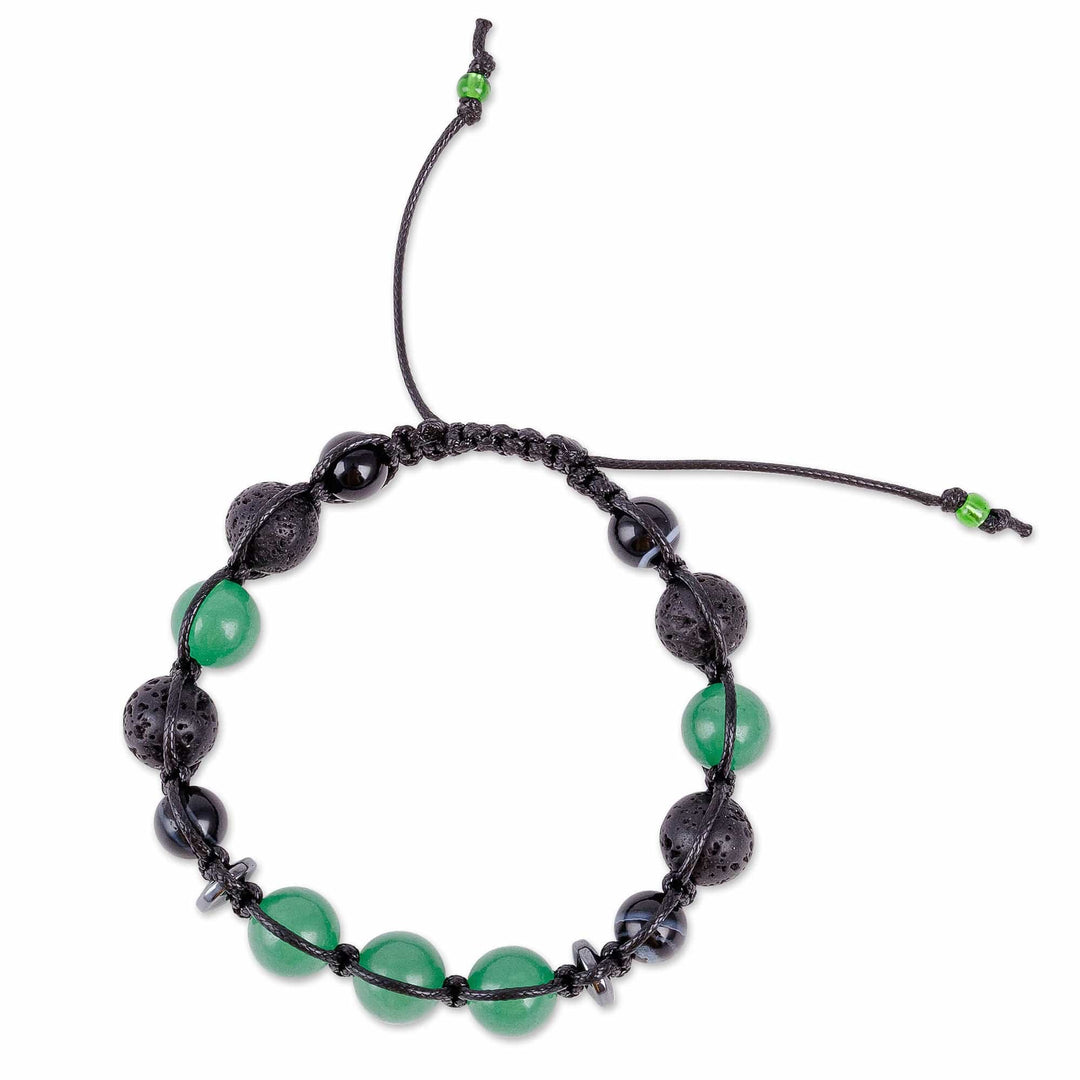 Adjustable Green and Black Multi-Gemstone Beaded Bracelet - Green Realms