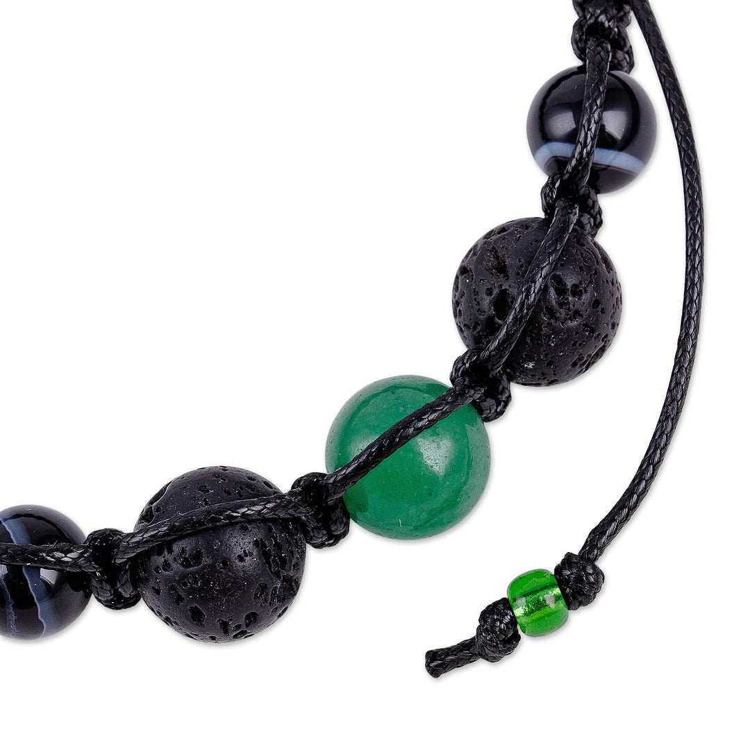 Adjustable Green and Black Multi-Gemstone Beaded Bracelet - Green Realms