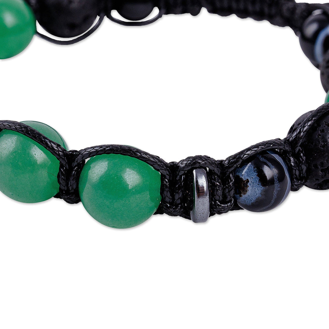 Adjustable Green and Black Multi-Gemstone Beaded Bracelet - Green Realms