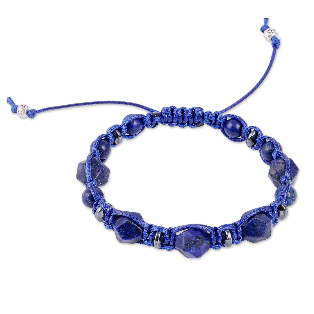 Lapis Lazuli and Hematite Beaded Macrame Shambhala Bracelet - Shambhala Electricity
