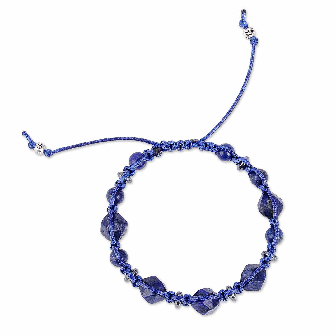 Lapis Lazuli and Hematite Beaded Macrame Shambhala Bracelet - Shambhala Electricity
