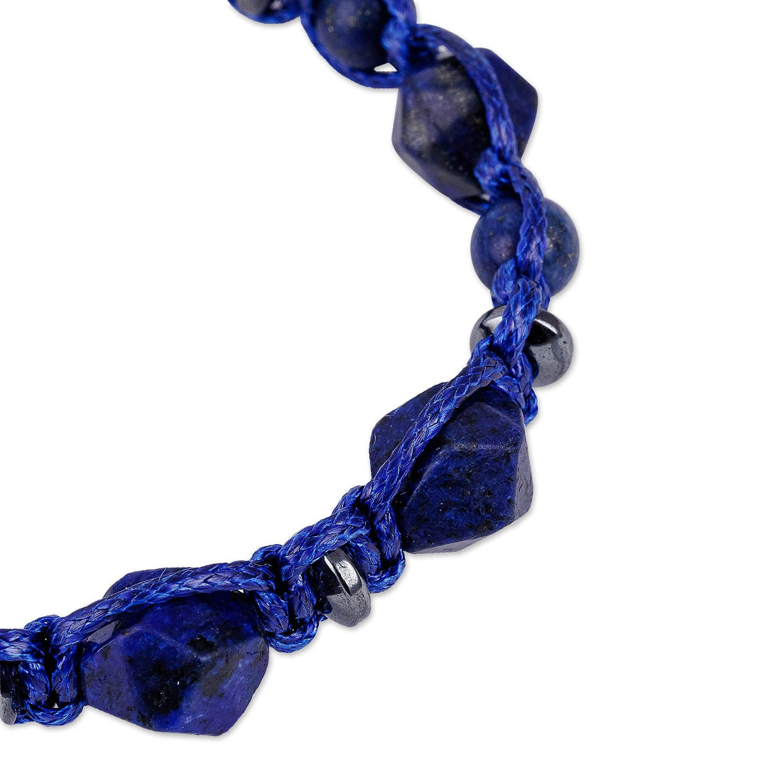 Lapis Lazuli and Hematite Beaded Macrame Shambhala Bracelet - Shambhala Electricity
